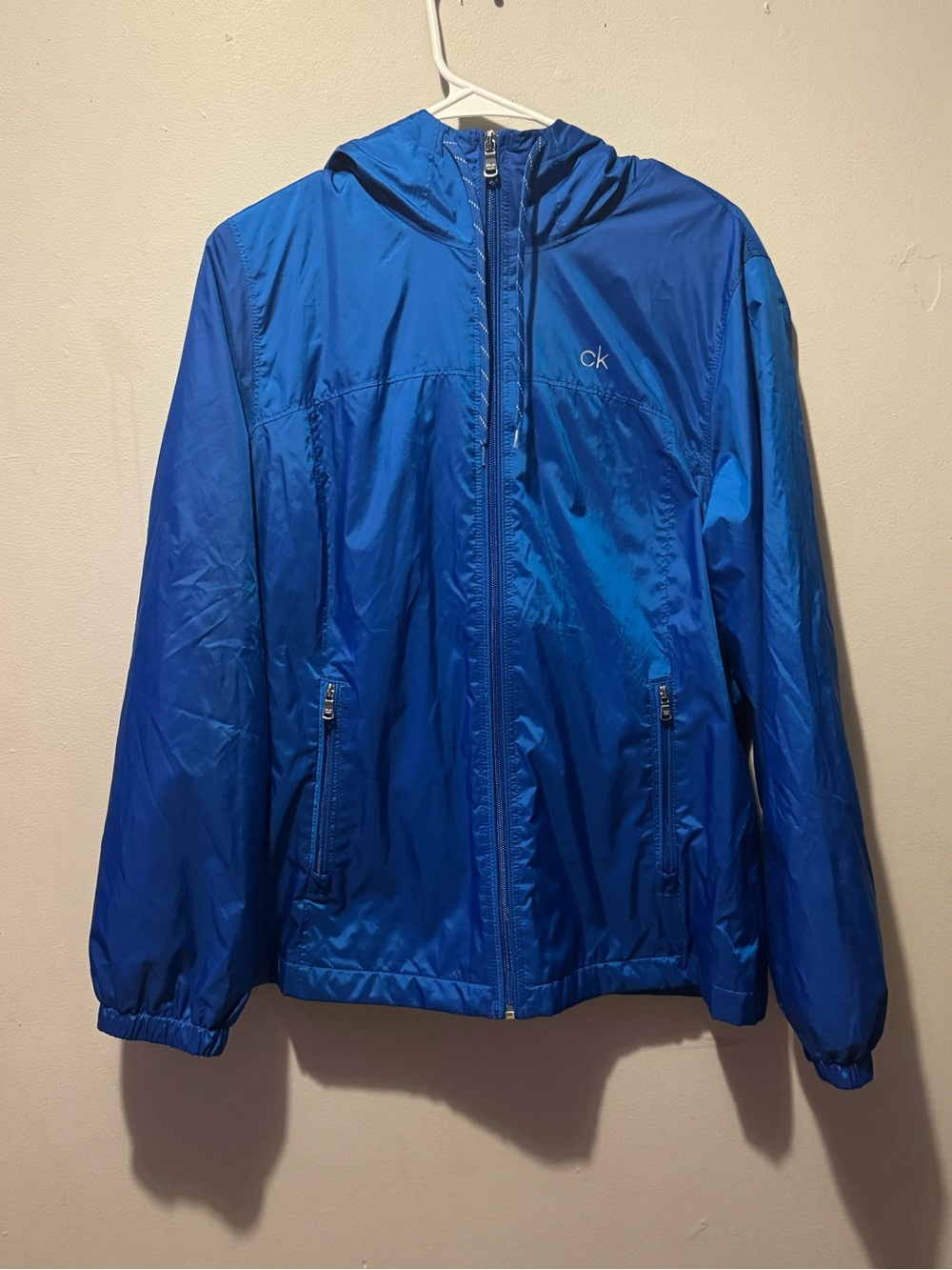 Calvin Klein Blue Hooded Windbreaker Rain Jacket